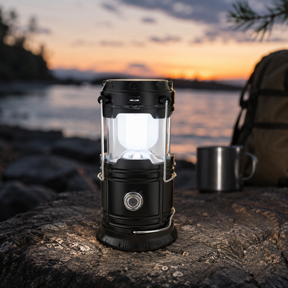 Collapsible Solar Rechargeable LED Camping Lantern & Flashlight