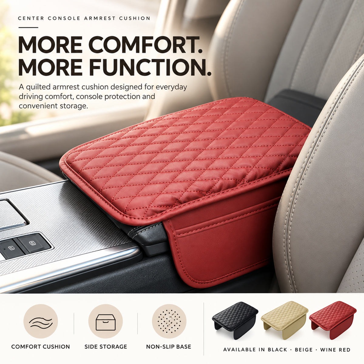 🎁 Car Armrest Cushion with Storage Bag – Universal Center Console Organizer for Comfortable Driving