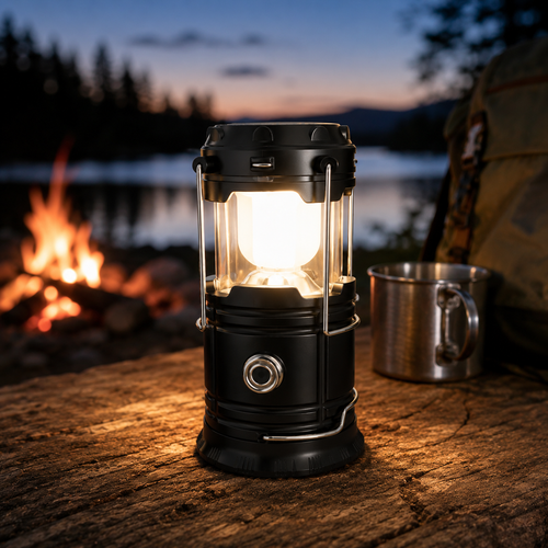 Collapsible Solar Rechargeable LED Camping Lantern & Flashlight