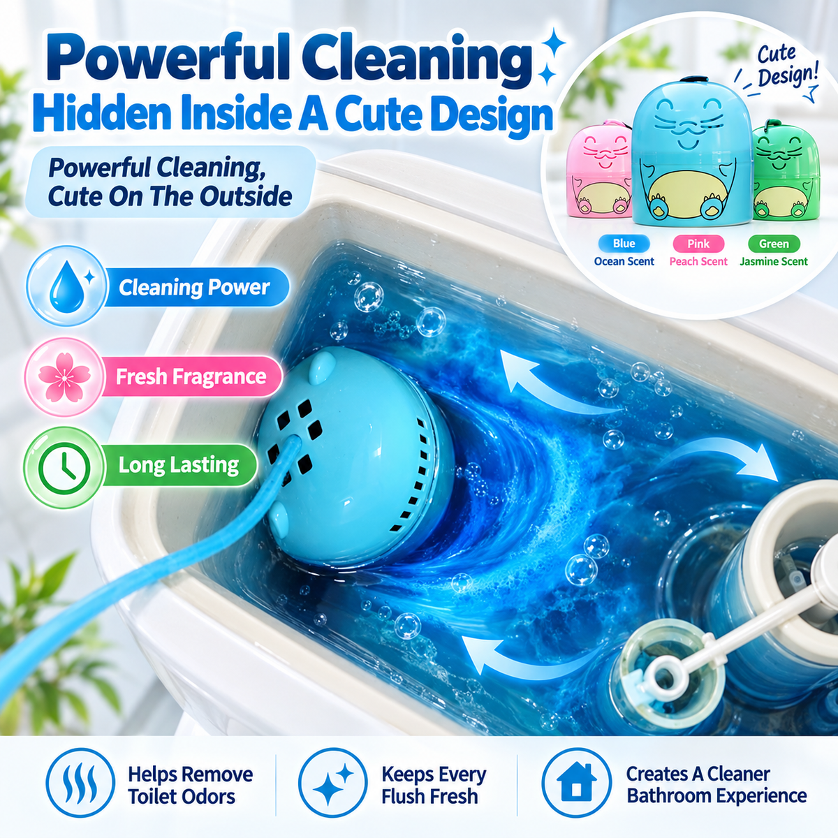 ✨ 3-Color Toilet Bowl Cleaner Set | 9 Months Powerful Cleaning, Fresh Scent Bathroom Cleaner Set