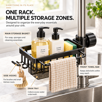 ✅ Over Faucet Sink Organizer Rack with Drain Tray – Stainless Steel Sponge Holder for Kitchen Sink
