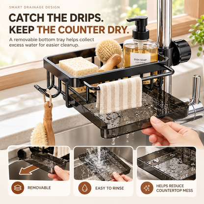 ✅ Over Faucet Sink Organizer Rack with Drain Tray – Stainless Steel Sponge Holder for Kitchen Sink