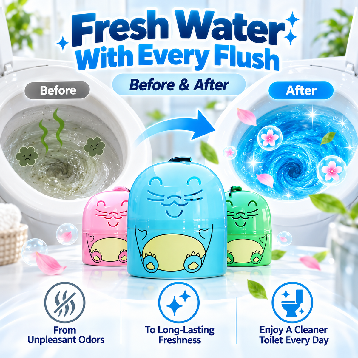 ✨ 3-Color Toilet Bowl Cleaner Set | 9 Months Powerful Cleaning, Fresh Scent Bathroom Cleaner Set
