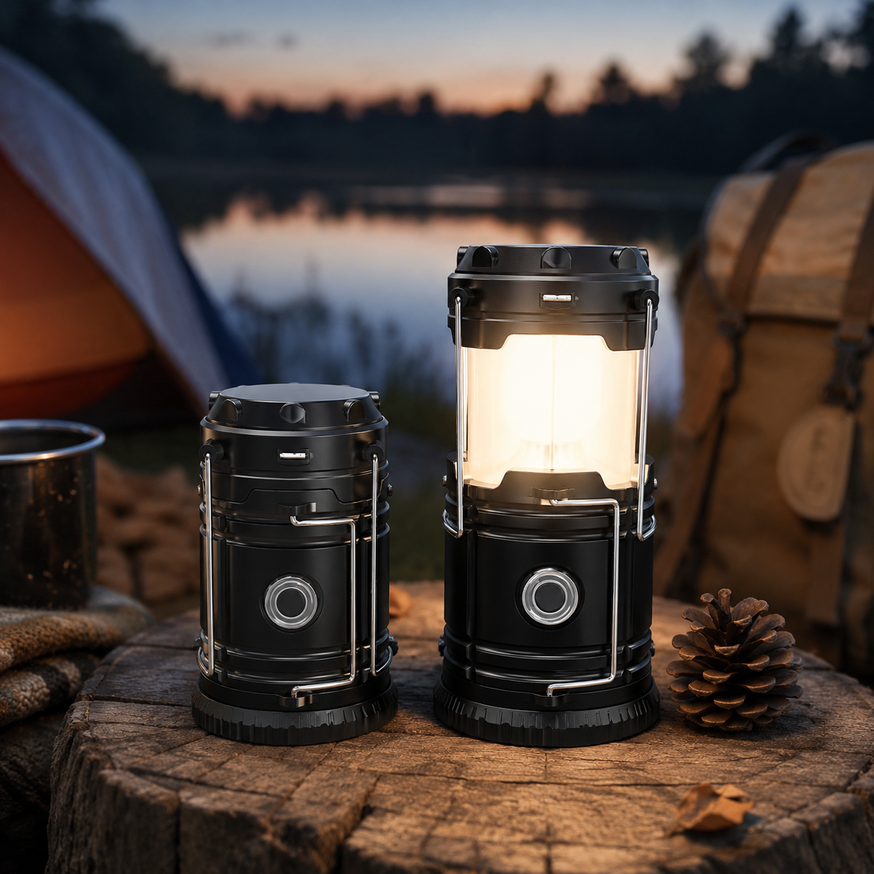 Collapsible Solar Rechargeable LED Camping Lantern & Flashlight