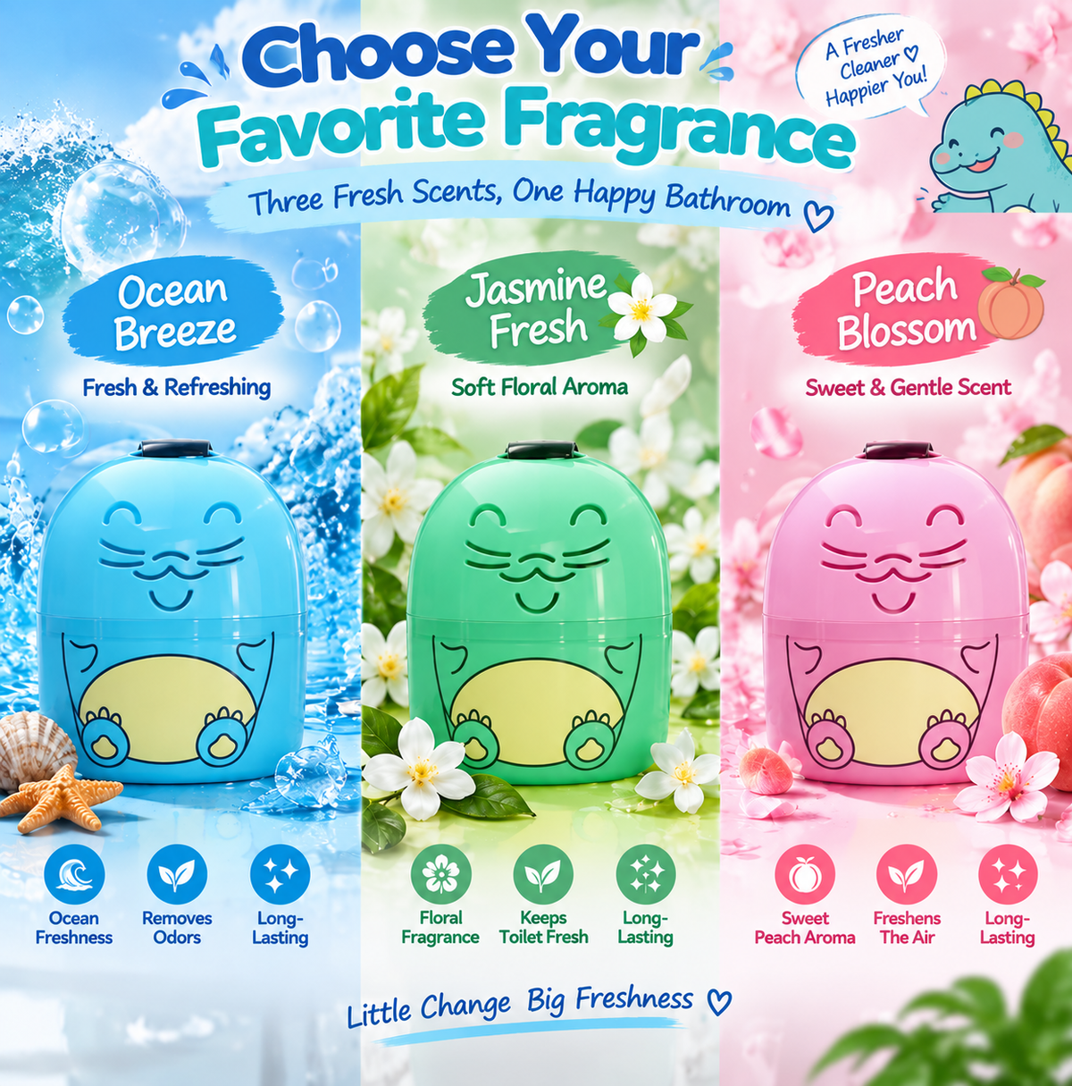 ✨ 3-Color Toilet Bowl Cleaner Set | 9 Months Powerful Cleaning, Fresh Scent Bathroom Cleaner Set