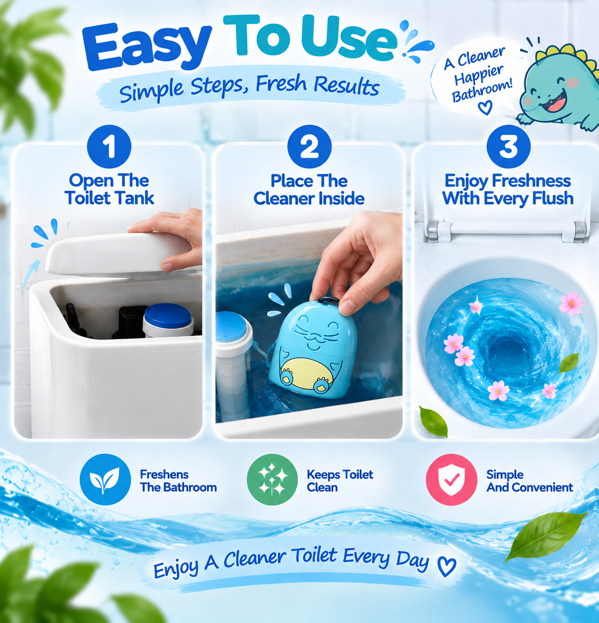 ✨ 3-Color Toilet Bowl Cleaner Set | 9 Months Powerful Cleaning, Fresh Scent Bathroom Cleaner Set