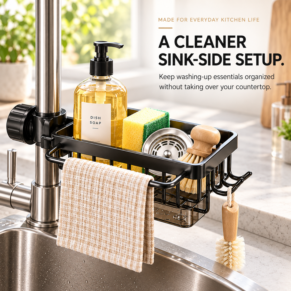 ✅ Over Faucet Sink Organizer Rack with Drain Tray – Stainless Steel Sponge Holder for Kitchen Sink