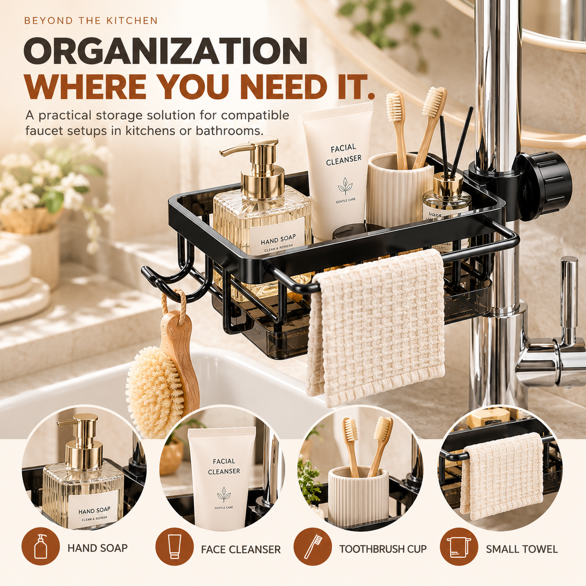 ✅ Over Faucet Sink Organizer Rack with Drain Tray – Stainless Steel Sponge Holder for Kitchen Sink