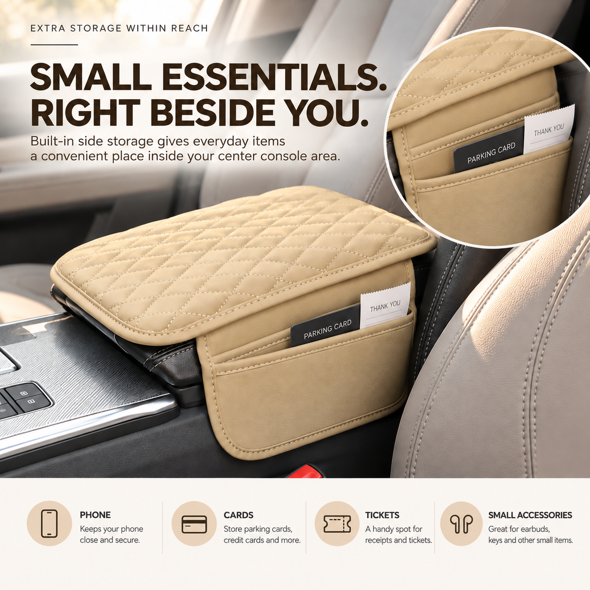 🎁 Car Armrest Cushion with Storage Bag – Universal Center Console Organizer for Comfortable Driving