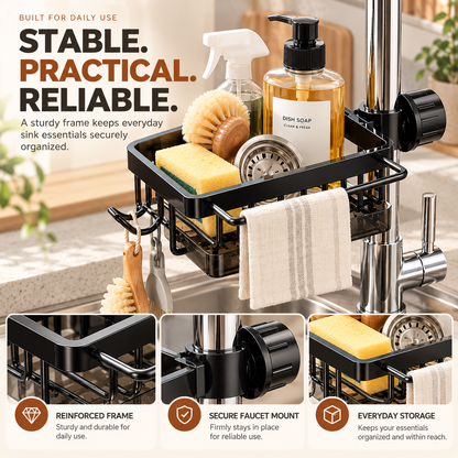 ✅ Over Faucet Sink Organizer Rack with Drain Tray – Stainless Steel Sponge Holder for Kitchen Sink