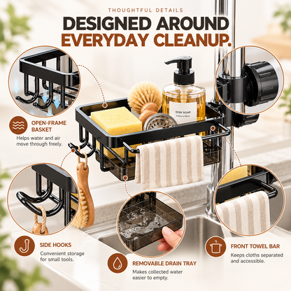 ✅ Over Faucet Sink Organizer Rack with Drain Tray – Stainless Steel Sponge Holder for Kitchen Sink