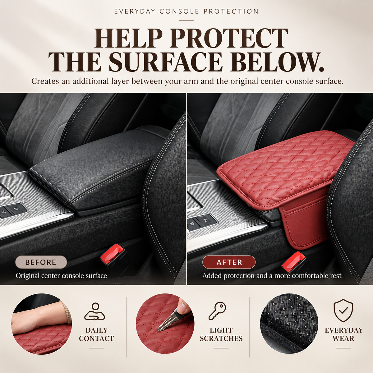 🎁 Car Armrest Cushion with Storage Bag – Universal Center Console Organizer for Comfortable Driving