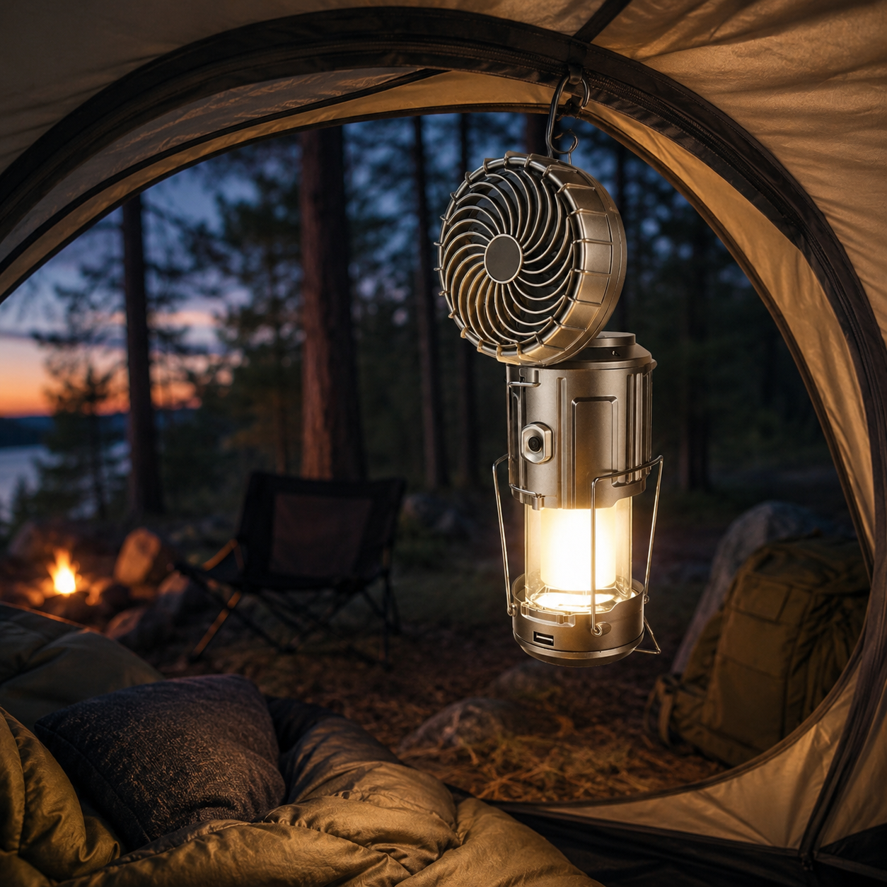 2-in-1 Portable Camping Fan & LED Lantern