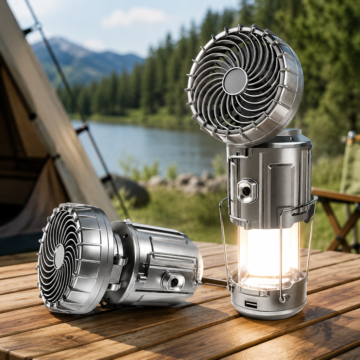 2-in-1 Portable Camping Fan & LED Lantern