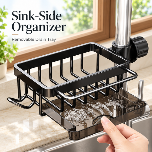 ✅ Over Faucet Sink Organizer Rack with Drain Tray – Stainless Steel Sponge Holder for Kitchen Sink